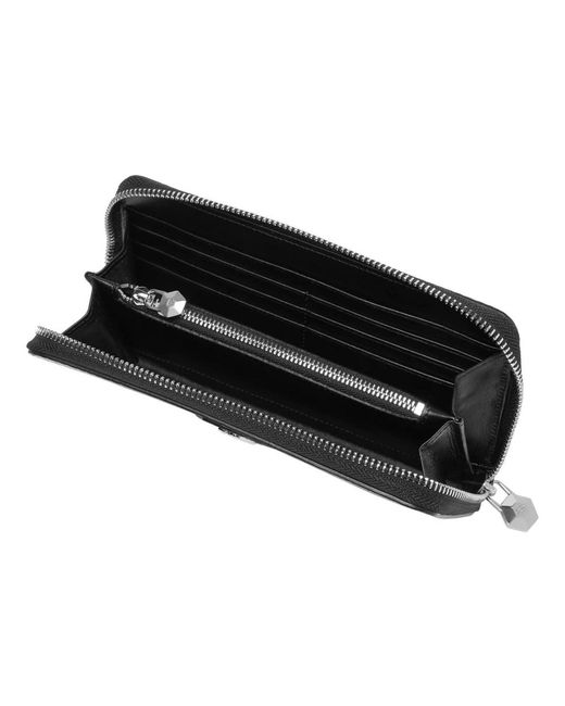 Philipp Plein Accessoires ,Zwart ,Leer Rounded Zip Wallet Cocco Shiny in het Black