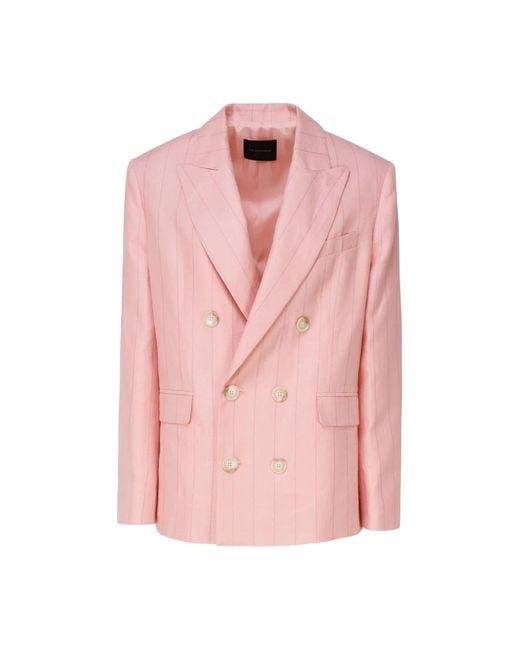 ANDAMANE Jassen ,Roze ,Linnen Roze Linnen Dubbel-Borst Jas in het Pink