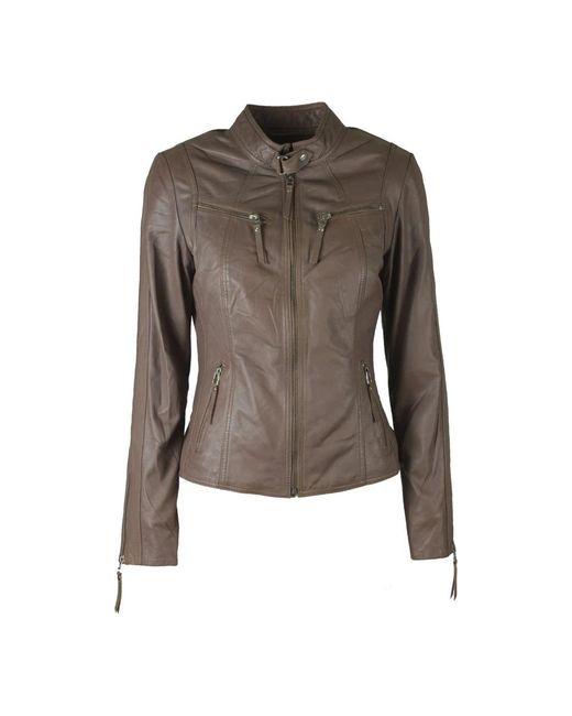 Btfcph Jassen ,Grijs ,Leer Satin Bikerjack Met Zilveren Acc in het Brown