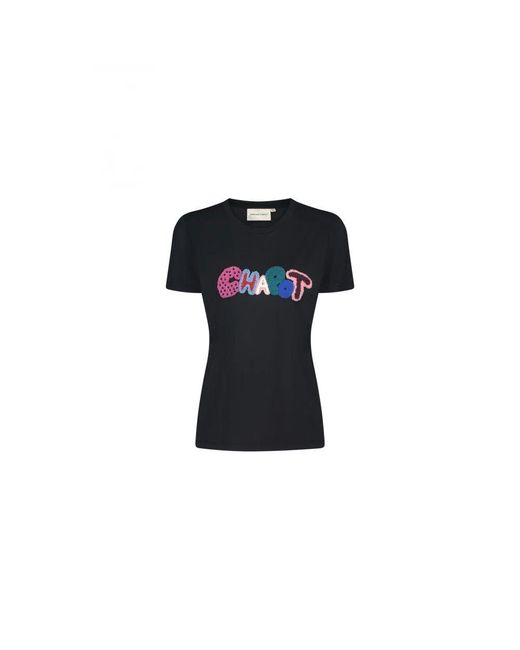 FABIENNE CHAPOT Black Schwarzes t-shirt mit rundhalsausschnitt und stickerei