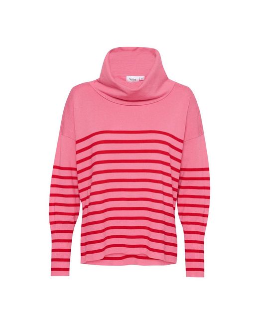 Saint Tropez Truien & Vesten ,Roze ,Gestreepte Cowlneck Pullover Trui Chateau Rose in het Red