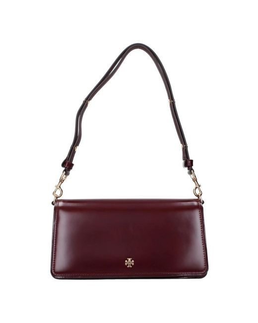 Tory Burch Purple Rote Leder-Schultertasche Mit Frontlogo