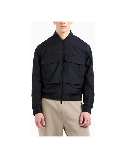 ARMANI EXCHANGE Jassen ,Blauw ,Polyester Bomberjack Van Stretchstof Met Rits in het Blue voor heren