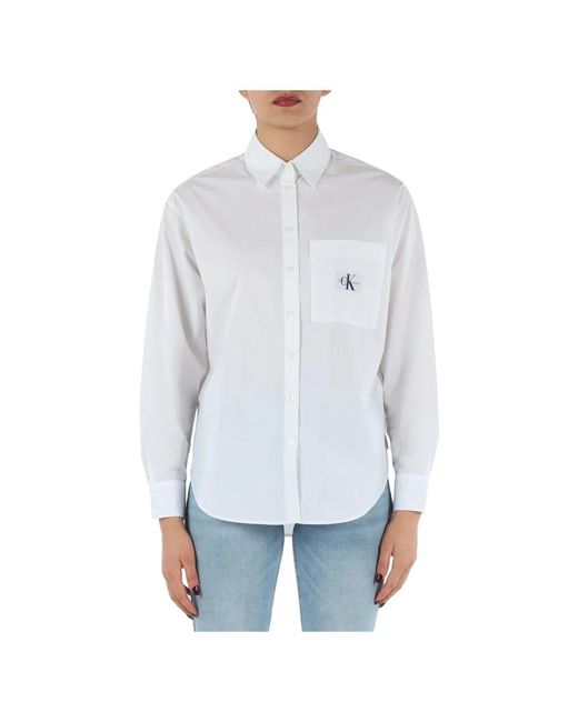 Camisa de algodón con parche de logo frontal Calvin Klein de color Blue