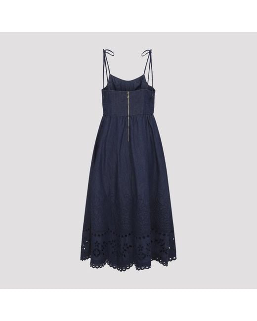 Zimmermann Blue Ink Mahon Denim Broderie Midi Dress