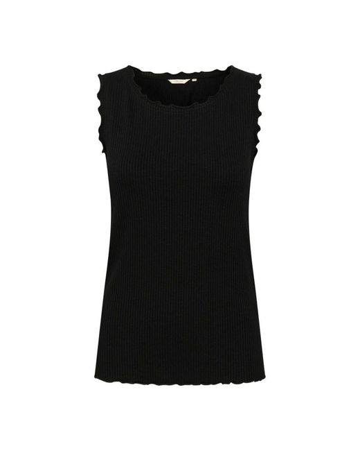 Cream Black Pitch Geripptes Top Mit Bootsausschnitt