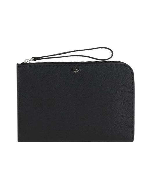Fendi Schwarze Leder-Zip-Clutch in Black für Herren