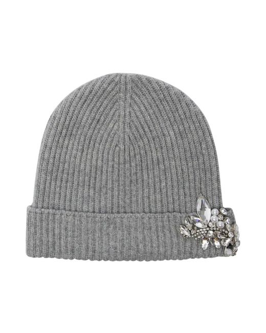 Erdem Accessoires ,Grijs ,Kasjmier Kasjmier Beanie Met Decoratieve Stenen in het Gray