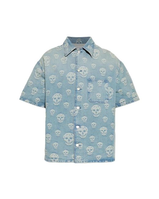 McQueen Blue Short Sleeve Shirts for men