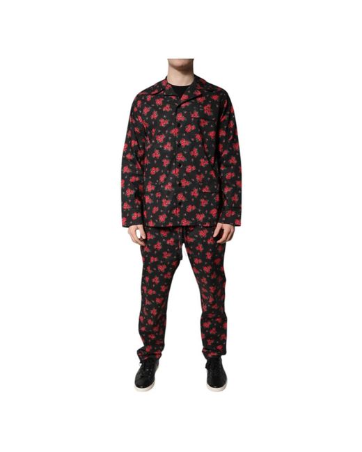 Dolce & Gabbana Nachtkleding ,Zwart ,Katoen Zwarte Katoenen Pyjamaset Met Bloemenprint in het Red voor heren