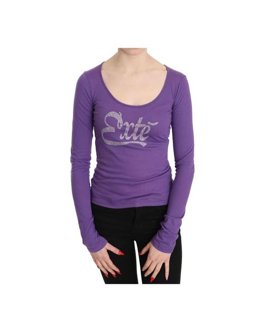 Exte Tops ,Paars ,Katoen Paarse Kristalversierde Longsleeve Top in het Purple