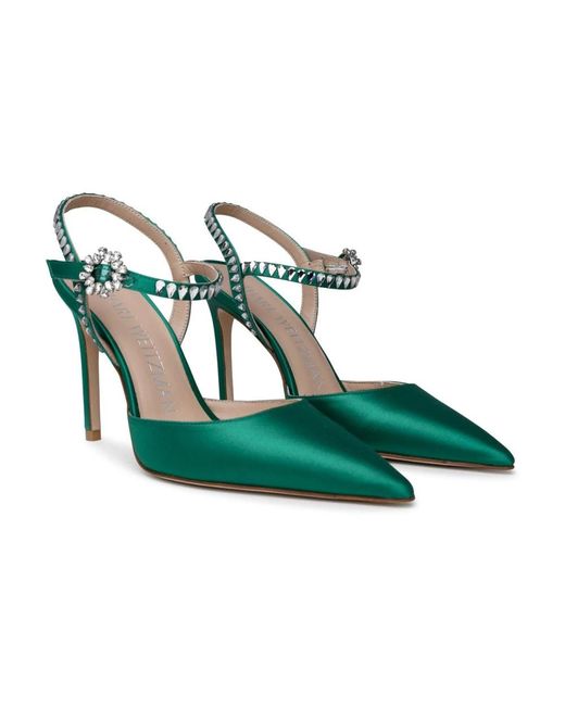 Stuart Weitzman Schoenen ,Groen ,Leer Gemcut 100 Pumps Met Enkelbandje in het Green