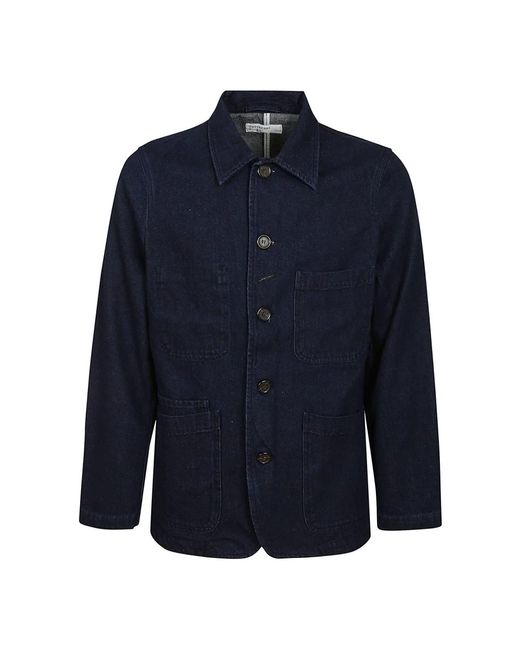 Universal Works Jassen ,Blauw ,Katoen Katoenen Franse Kraag Knoopjas in het Blue voor heren