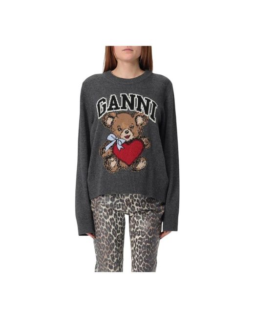 Ganni Gray Herz Strickpullover