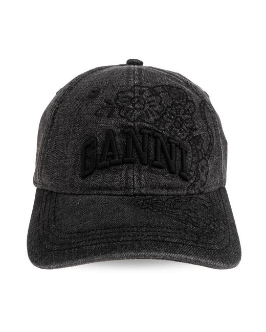 Ganni Cap Van Geborduurd Denim in het Black