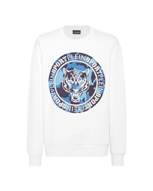 Philipp Plein Fitness ,Wit ,Katoen Sweatshirt Ls Carbon Tiger in het Blue voor heren