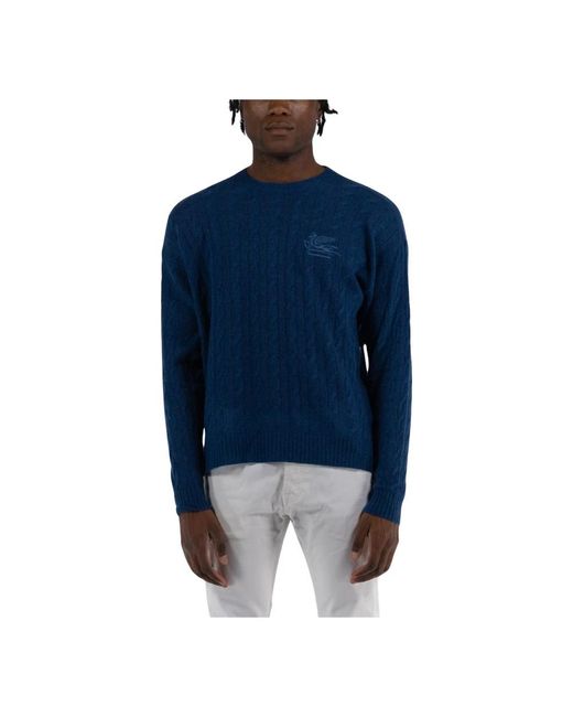 Etro Blue Round-Neck Knitwear for men