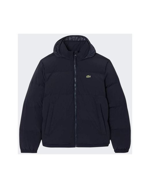 Lacoste Jassen ,Blauw ,Leer Waterafstotend Donsjack Met Capuchon in het Blue voor heren