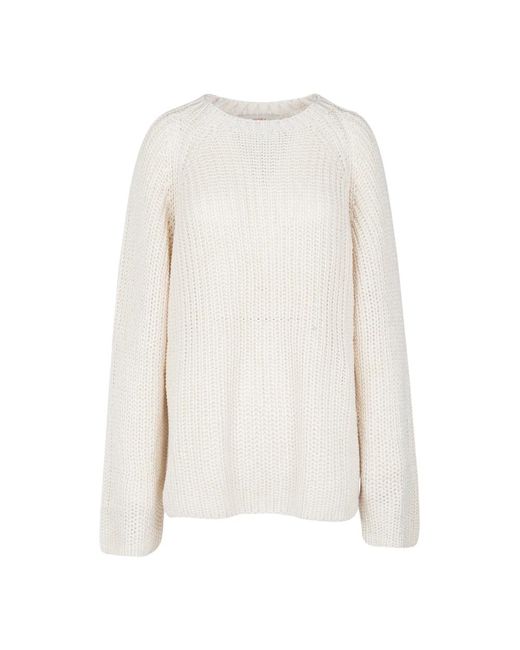 Maglia in cotone lavorata con scollo tondo e maniche a raglan di Jucca in White