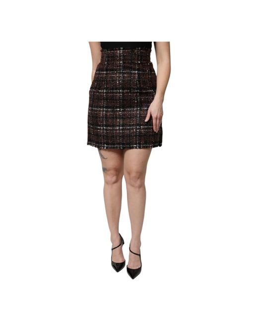 Dolce & Gabbana Black Tartan Tweed Bleistiftrock