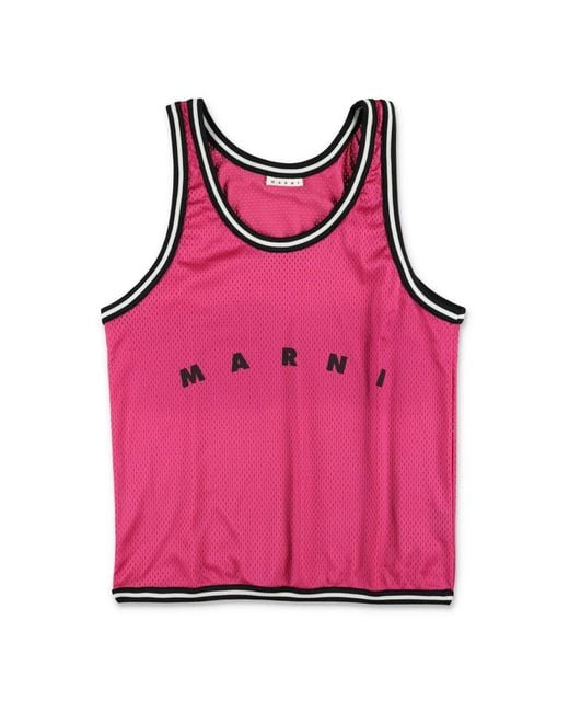 Marni Pink Logo Printed Baseball Top Handle Bag for men