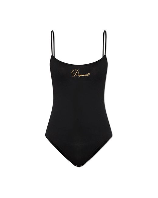 DSquared² Tops ,Zwart ,Leer Spaghetti Strap Bodysuit in het Black