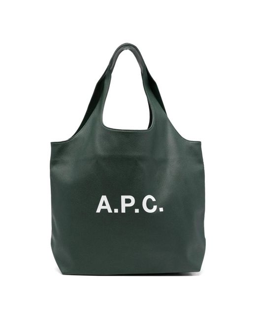 A.P.C. Green Grüne Tote Tasche Mit Logodruck