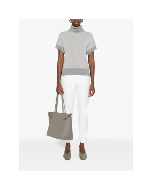 Peserico Gray Grauer Wollstrick Turtleneck Sweater