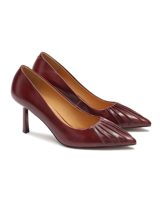 Kazar Schoenen ,Bruin ,Leer Pumps Met Een Opvallende Inkeping Op De Neus in het Red