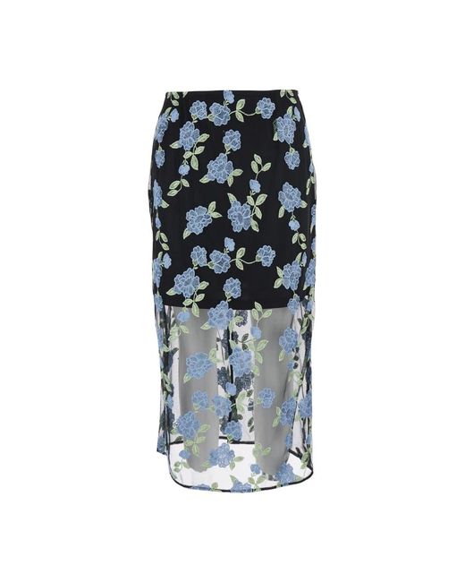 ROTATE BIRGER CHRISTENSEN Blue Schwarzer blumen-bleistiftrock mit mesh