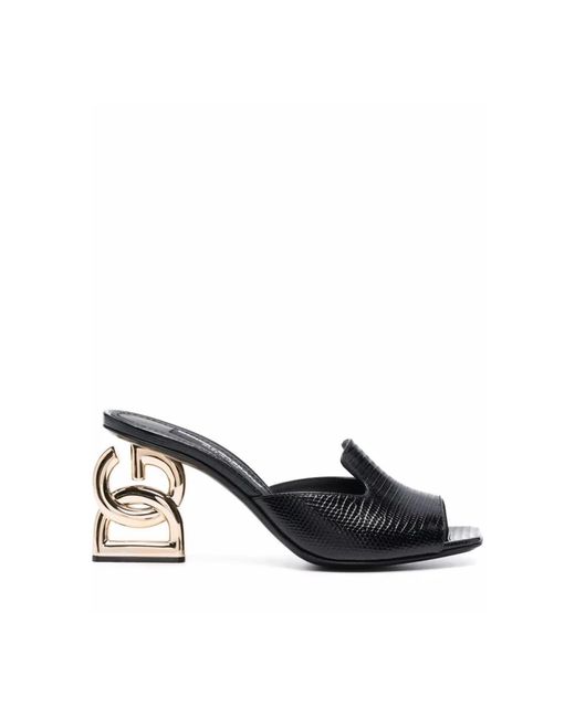 Dolce & Gabbana Black Iguana print absatz mules