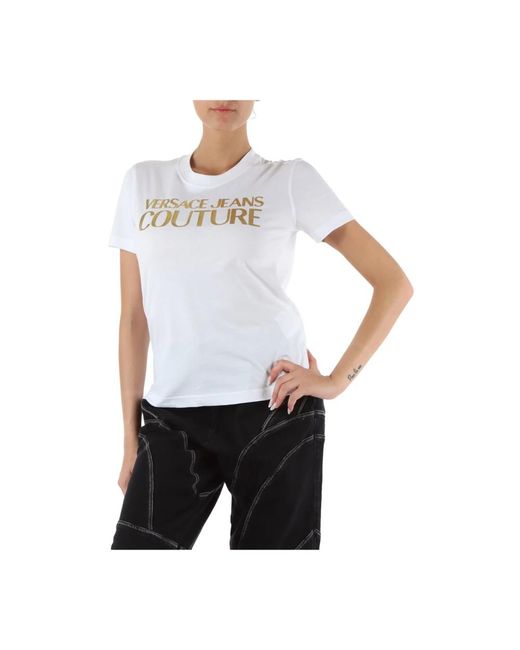 Versace White Baumwoll logo geprägtes t-shirt
