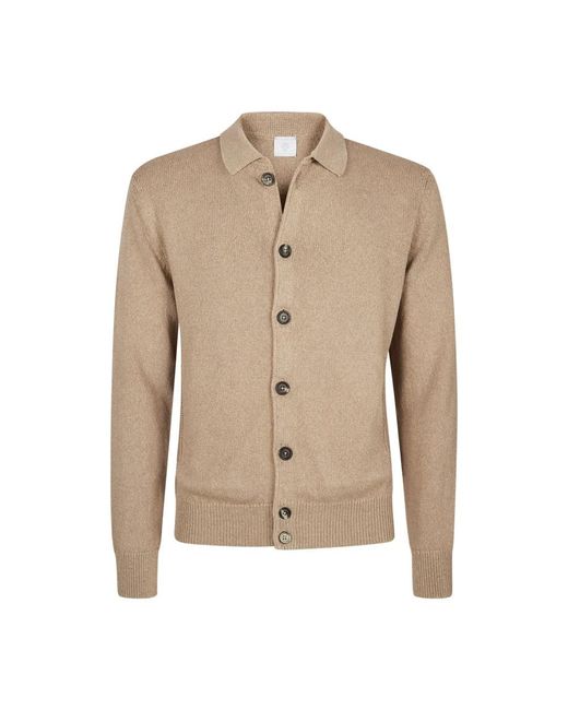 Eleventy Truien & Vesten ,Bruin ,Katoen Maglia Giubbino Bottoni in het Natural voor heren