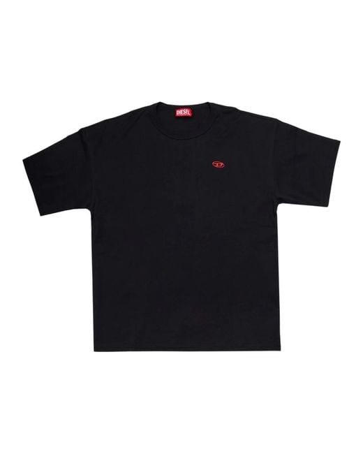 DIESEL Zwart Geborduurd Logo Ronde Hals T-Shirt in het Black voor heren