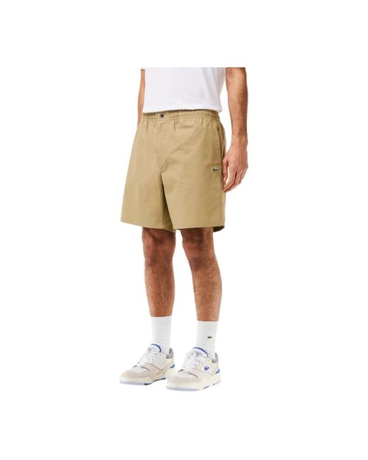 Lacoste Shorts reißverschluss knopf taschen baumwolle, poplin shorts in Natural für Herren