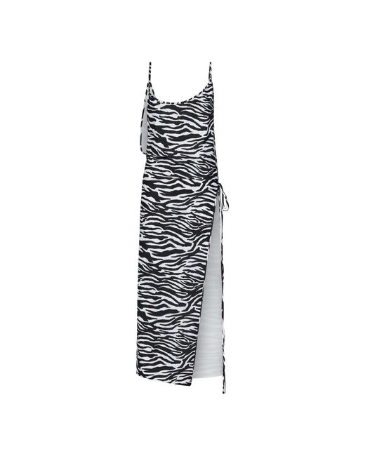Abito midi stampato zebra con spacco laterale di The Attico in Black