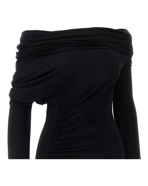 ANDAMANE Kleedjes ,Zwart ,Een-Schouder Gedrapeerde Midi Jurk Met Open Schouders in het Black