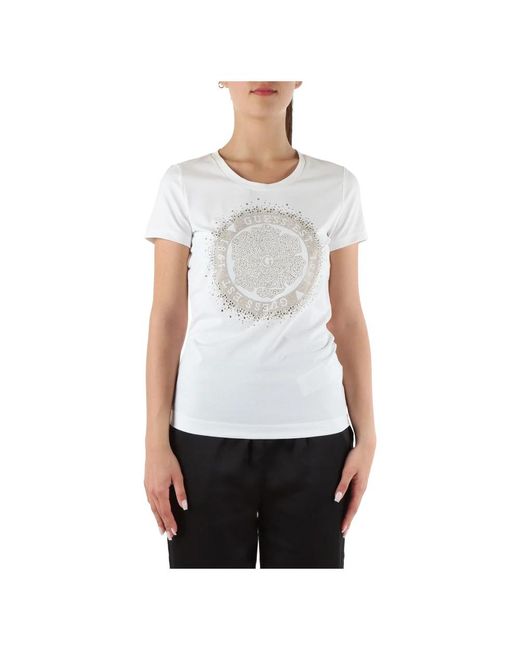 T-shirt slim fit in cotone stretch con borchiette di Guess in White
