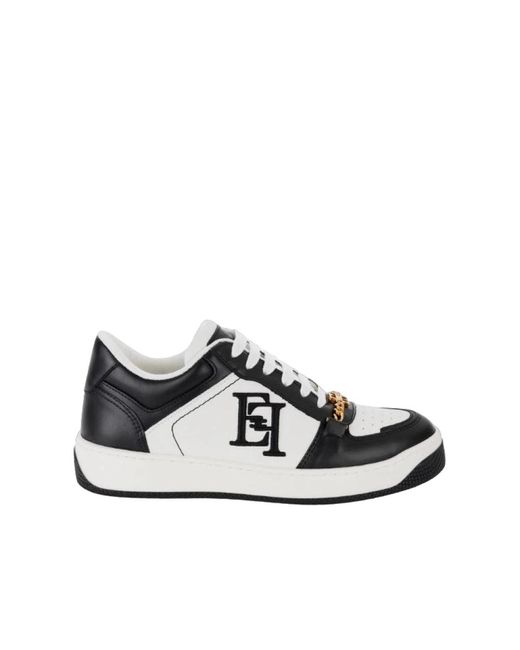 Zapatos planos blancos con cordones de algodón Elisabetta Franchi de color Black