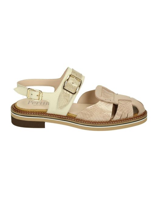 Pertini Schoenen ,Geel ,Leer Sandal Abbot Dessin in het Metallic