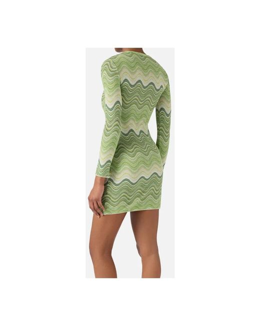 Mc2 Saint Barth Green Zigzag-Knit Long-Sleeve Dress