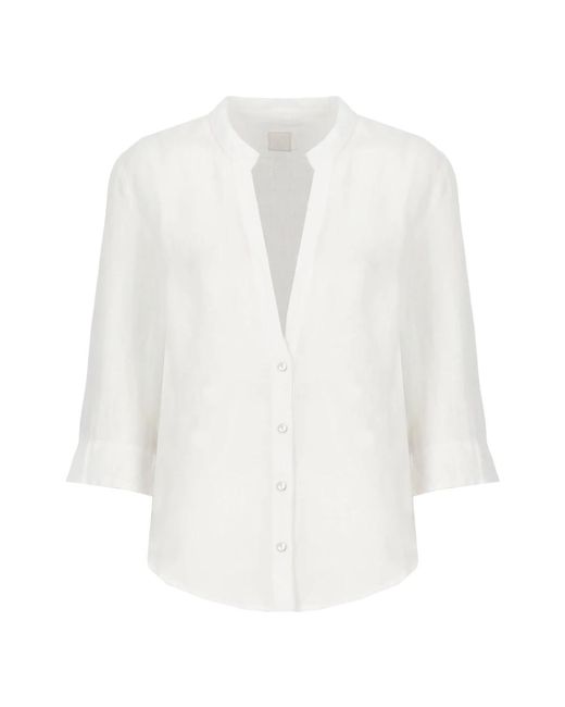 Camisa de lino blanca cuello redondo mangas cortas 120% Lino de color White