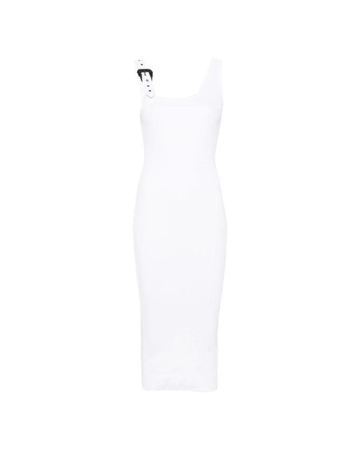 Versace White Ärmelloses midi-kleid mit quadratischem ausschnitt