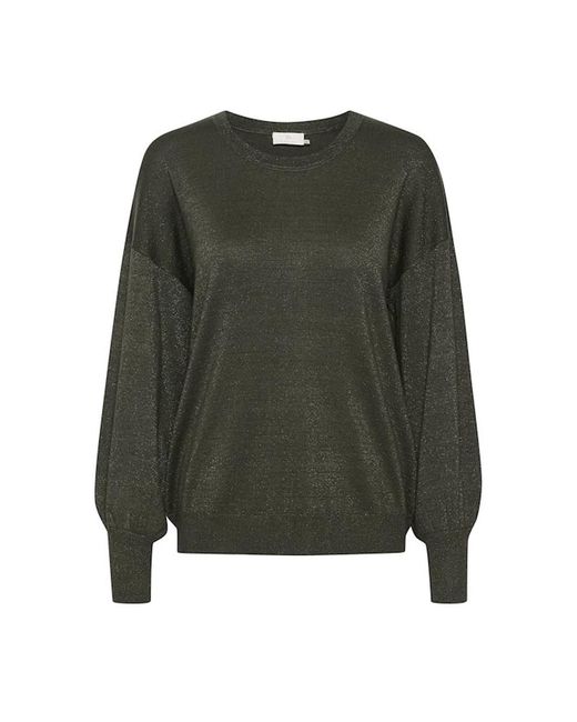Kaffe Truien & Vesten ,Groen ,Nylon Bosnacht Gebreide Trui Met Pofmouwen in het Green