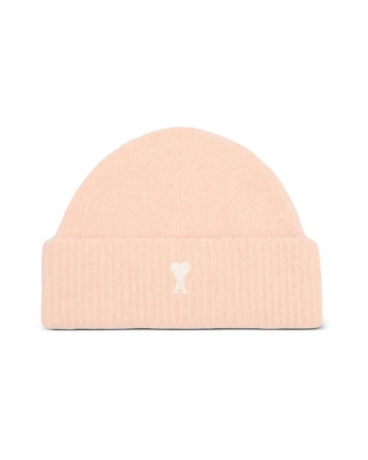 AMI Accessoires ,Roze ,Wol Adc Beanie Muts in het Natural