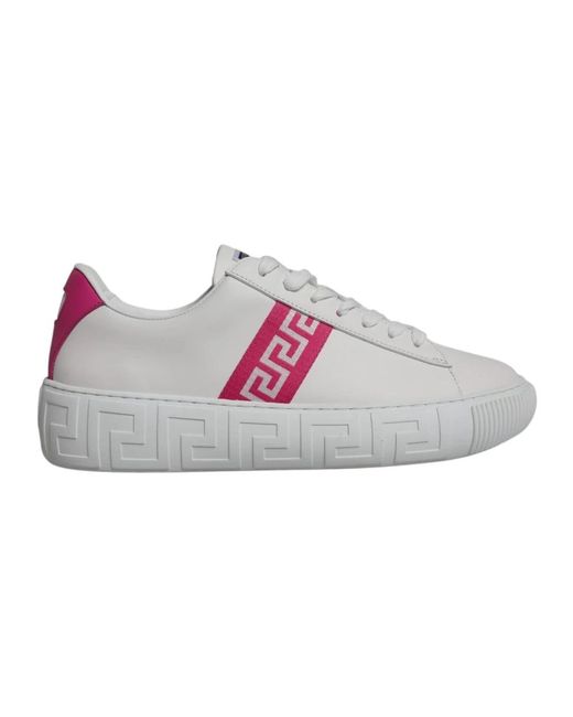 Versace Weiße pinke ledersneakers mit logo in Gray für Herren