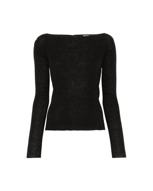 Baserange Black Langarm leinen baumwolle top