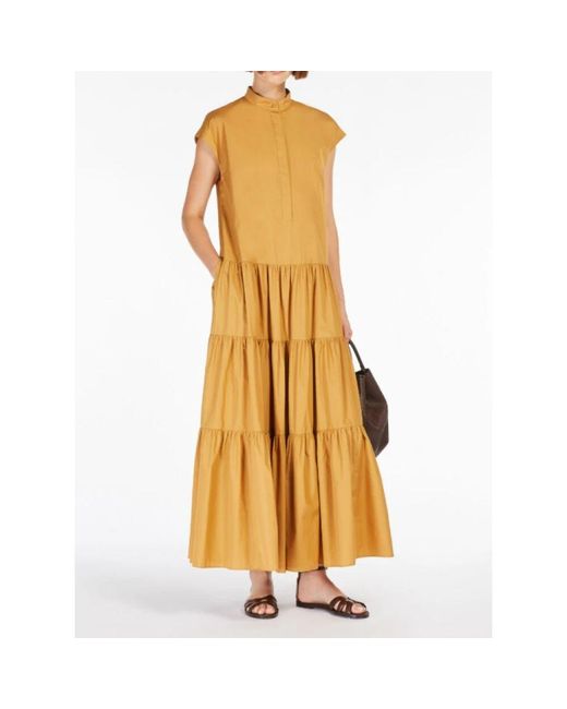 Max Mara Metallic Ocker Hemdblusenkleid Mit Volants