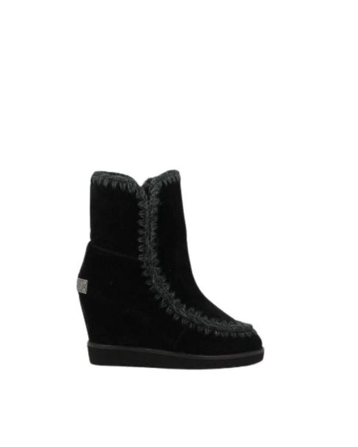 Mou Black Schwarze keilabsatz kurzstiefel