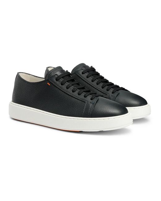 Santoni Black Tumbled Leather Sneaker for men